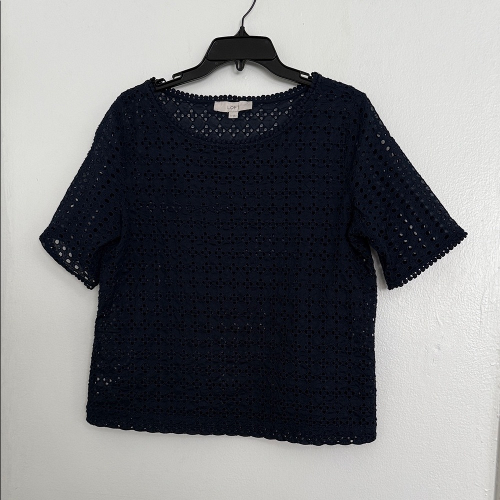 LOFT Dark Blue Crochet Blouse